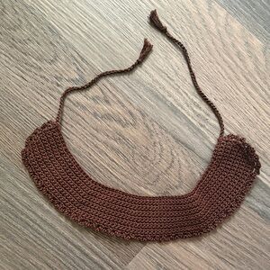 Brown crochet tie neck faux collar